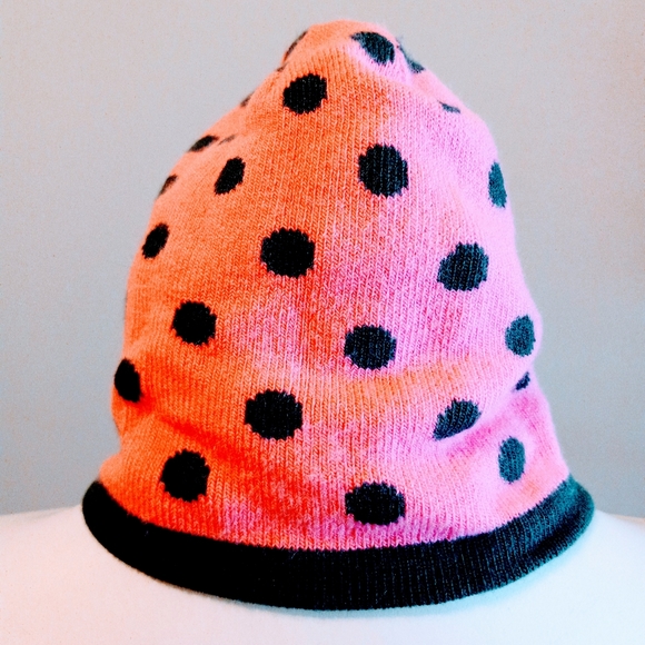 Kid Under Armour Knit Hat  Age 4-7 Pink/Black Polka Dot Winter Ski - Picture 4 of 7